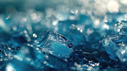 Poster - A detailed close-up view of a bunch of ice cubes. This image can be used to showcase the refreshing and cooling properties of ice in various contexts
