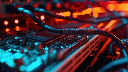 Wall Mural - A detailed close-up view of a computer motherboard. This image can be used to illustrate technology, electronics, computer hardware, or IT concepts