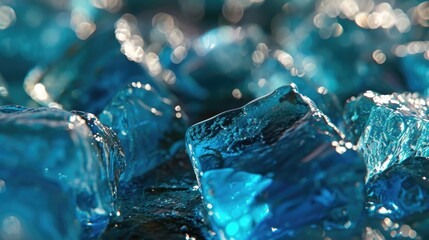Poster - A close up view of a bunch of ice cubes. Perfect for adding a refreshing touch to your beverage or creating a cool and icy atmosphere