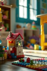Poster - A playroom filled with toys and a table for children to play and learn. Perfect for educational materials or parenting articles
