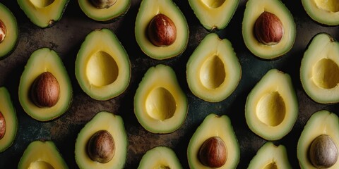 Poster - A group of sliced avocados placed on top of a table. This image can be used to showcase fresh produce or as a healthy food concept