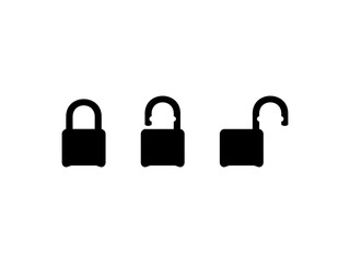 Set of the Closed and Open Padlock Silhouette, Flat Style, can use for Art Illustration, Pictogram, Logo Gram, Website or Graphic Design Element. Vector Illustration 