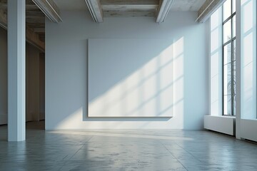 Aufkleber - White square painting on a white empty wall. Generative AI.
