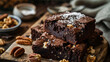 Isolated hot chocolate brownie with walnuts