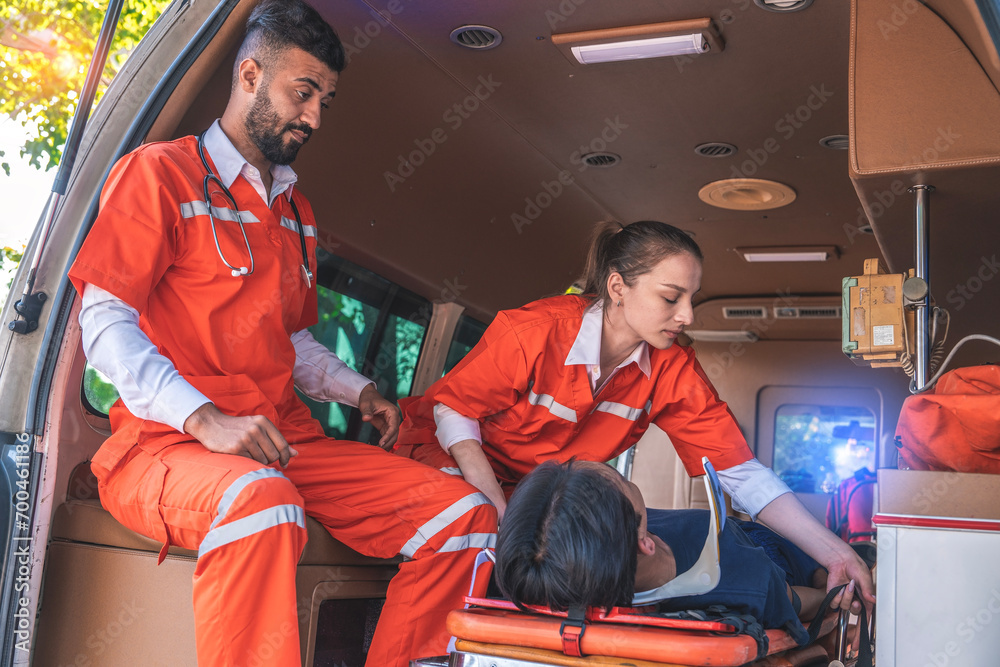 Stock-Foto „Female rescue workers, nurses and emergency medical ...