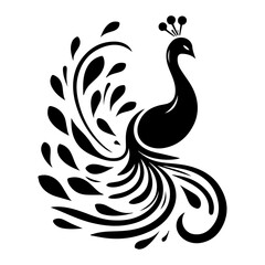 Sticker - minimal peacock bird vector silhouette, black color silhouette, white background