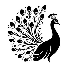 Sticker - minimal peacock bird vector silhouette, black color silhouette, white background