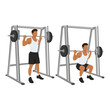 Man doing smith machine barbell squat exercise. Flat vector illustration isolated on white background