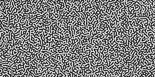 Turing Reaction Diffusion Monochrome Seamless Pattern With Chaotic Motion .Linear Design With Biological Shapes. Organic Lines In Memphis. Abstract Turing Organic Wallpaper Background .