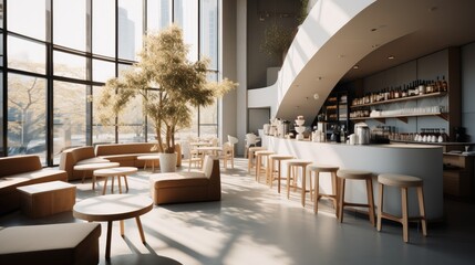 Minimalist coffee shop. Generative AI.