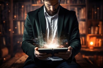 Aufkleber - A person reading a tablet device, Embracing digital platforms for literary engagement. Generative AI.