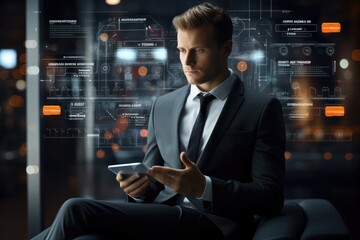 Aufkleber - Images of chat messages on a screen, Business consulting, Businessman in suits. Generative AI.
