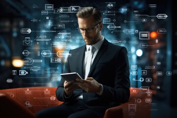 Aufkleber - Images of chat messages on a screen, Business consulting, Businessman in suits. Generative AI.