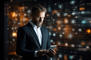 Aufkleber - Images of chat messages on a screen, Business consulting, Businessman in suits. Generative AI.