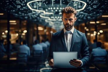 Aufkleber - Professional businessman working with tech in modern business. Generative AI.