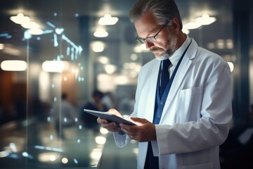 Aufkleber - Healthcare and medicine, Medical and technology, Doctor working on digital tablet on hospital background. Generative AI.