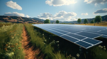 Poster - Solar panels in the countryside. Generative AI.