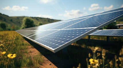 Poster - Solar panels in the countryside. Generative AI.