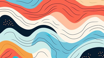 Wall Mural - wavy line curve linear wave free form Abstract line art waves contour doodle scribble curve lines style background
