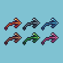 Fototapete - Pixel art sets of arrow forward icon with variation color item asset. right arrow icon on pixelated style. 8bits perfect for game asset or design asset element for your game design asset