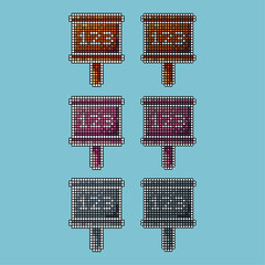 Fototapete - Pixel art stroke sets of 123 sign icon with variation color item asset. 123 sign icon on pixelated style. 8bits perfect for game asset or design asset element for your game design asset