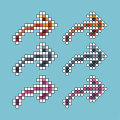 Fototapete - Pixel art stroke sets of arrow forward icon with variation color item asset. right arrow icon on pixelated style. 8bits perfect for game asset or design asset element for your game design asset