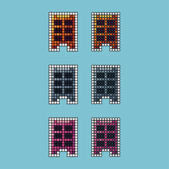 Poster - Pixel art stroke sets of apartment icon with variation color item asset. apartment icon on pixelated style. 8bits perfect for game asset or design asset element for your game design asset