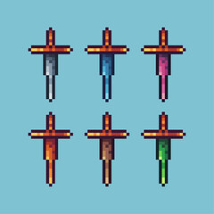 Fototapete - Pixel art stroke sets of sword icon with variation color item asset. sword icon on pixelated style. 8bits perfect for game asset or design asset element for your game design asset