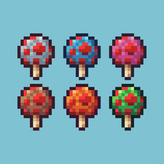 Poster - Pixel art sets of muhsroom icon with variation color item asset. muhsroom icon on pixelated style. 8bits perfect for game asset or design asset element for your game design asset