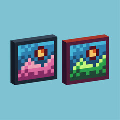 Leinwandbilder - isometric pixel art 3d of painting frame icon for items asset. painting decoration icon on pixelated