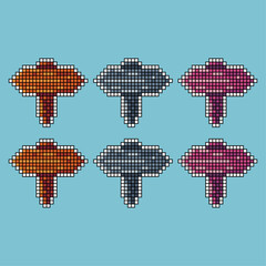 Fototapete - Pixel art stroke sets of direction sign icon with variation color item asset. Direction sign icon on pixelated style. 8bits perfect for game asset or design asset element for your game design asset