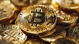 Fototapeta  - Bitcoin Crypto currency coins background. Generative AI.