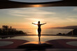 © song - Back view of a woman doing yoga poses at sunset