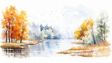 Fototapeta Na ścianę - Watercolor paintings autumn landscape