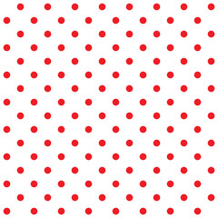 Wall Mural - Polka dot pattern, red round dots on white background - dotted seamless repeatable texture background