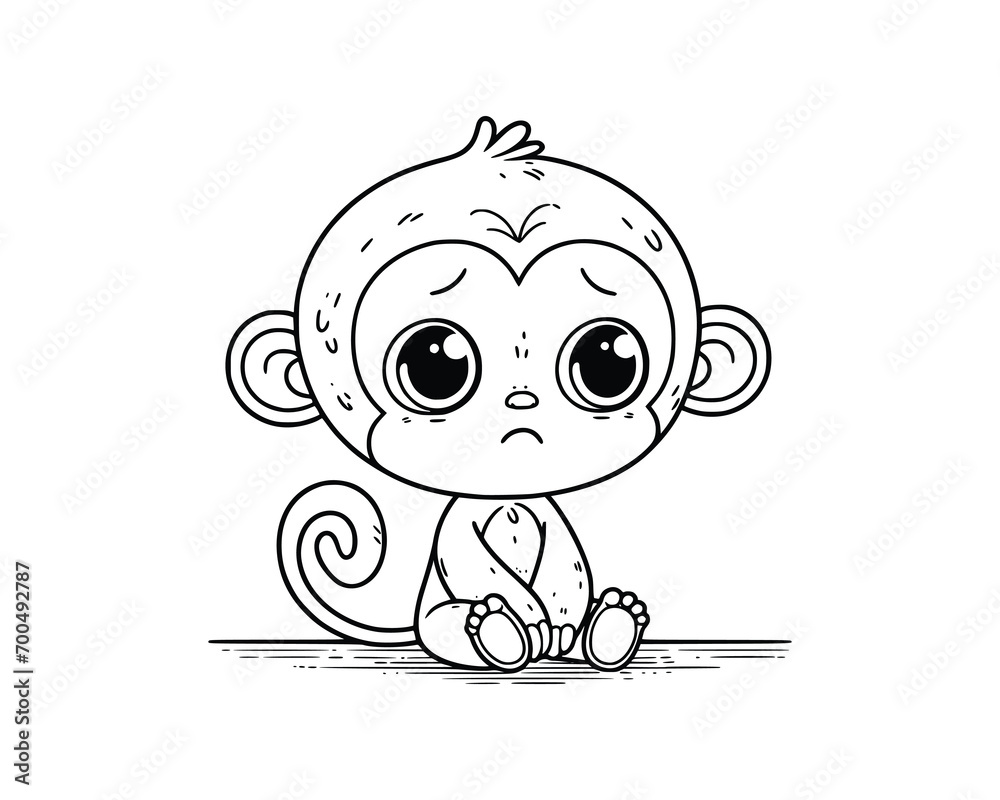 Cute Cartoon Character of Monkey for coloring book without color ...