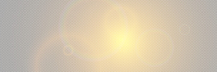 bright light with glare and reflection of the camera lens. sun, sun rays, dawn, lens flare on a tran