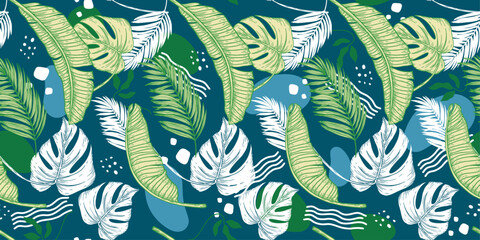 Aufkleber - Tropical pattern of palm leaves. Stylish pattern of vector leaves of exotic plants.