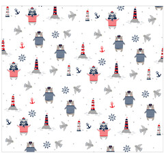 Wall Mural - summer sea achoer light house cut e teddy all over pattern print 