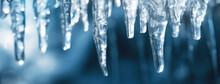 Macro Detail To Icicle During Strong Winter, Nature Concept