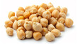 A collection of chickpeas captured in a top view, set against a white isolated background