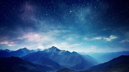 Night landscape with colorful Milky Way Beautiful mountain Starry sky with Milky Way Space background