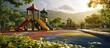 An image of a colorful children playground without children. Creative Banner. Copyspace image