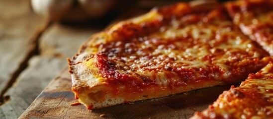 Poster - Chicago Style Deep Dish Cheese Pizza with Tomato Sauce. Creative Banner. Copyspace image