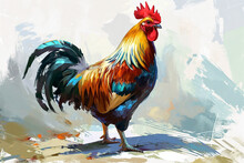 Illustration Of A Painting Style Racing Chicken Design