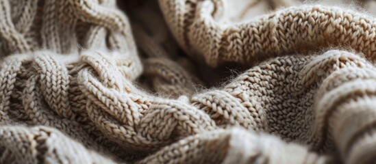 Poster - Background with a cozy knitted sweater space for text Minimalism knitted texture order comfort macro Banner with copy space for text. Creative Banner. Copyspace image