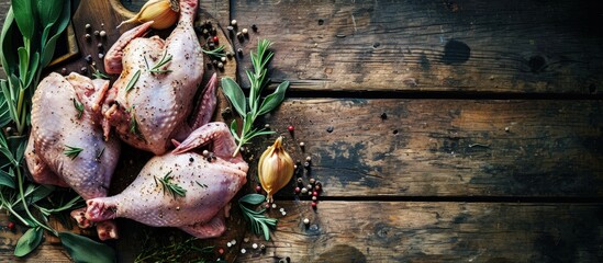 Poster - grilled chicken fillets on wooden cutting board top view. Creative Banner. Copyspace image