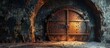 © HN Works - Iron entrance to an old underground bunker Metal doors to an underground bomb shelter Entrance to an old bomb shelter in the forest. Creative Banner. Copyspace image