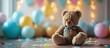 Cute brown Teddy bear toy sneak behind the door and surprise to congratulate the special day holiday festivals game child day care welcome kid day shy childhood party funny stuffed doll