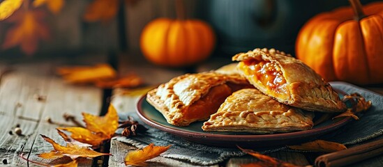 Poster - Freshly sweet pumpkin baked goods in pita bread. Creative Banner. Copyspace image